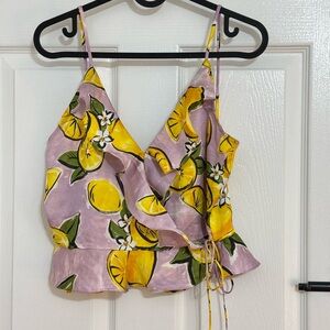 Zara Yellow and Pink Wrap Camisole Peplum Top